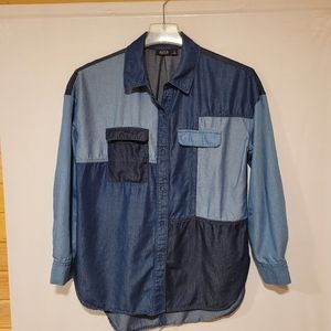 A.N.A blue patchwork shirt